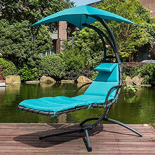 Hängesessel mit Gestell, Outdoor-Terrassenschaukel, Hängeliege mit Gestell, Schaukelstuhl, Sonnenschirm, UV-Schutz, ergonomische Form, Hängesessel, Terrasse, Balkon, Garten, inkl. Sitzkissen (4)
