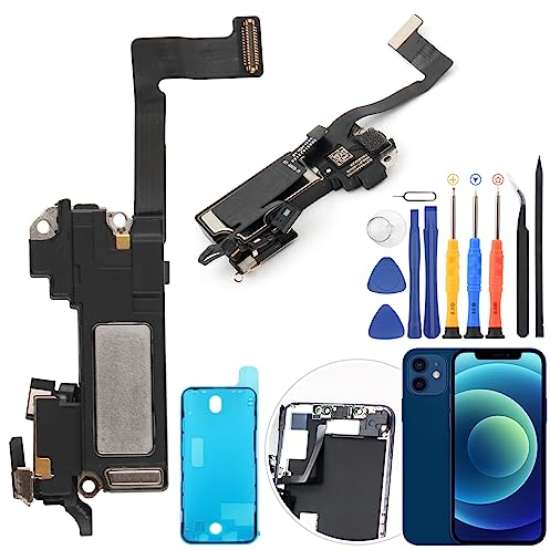 Hörmuschel Lautsprecher für iPhone 12 Ohrlautsprecher Ersatz für iPhone 12 Pro Lautsprecher Ersatz Licht Näherungssensor Flexkabel Kopfhörer Lautsprecher Montage mit Reparaturwerkzeugen
