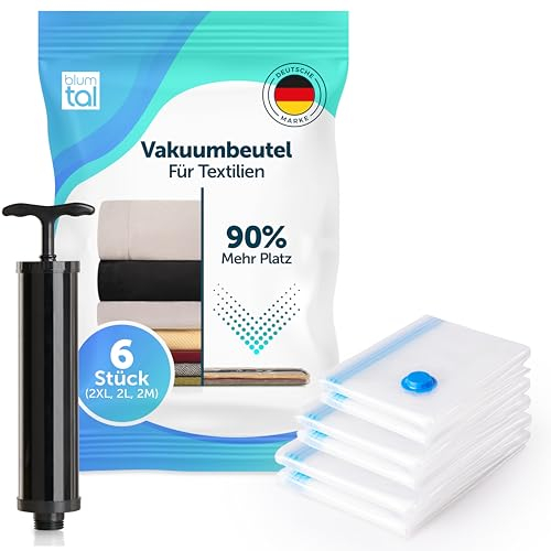 Blumtal Vakuum-Kompressionsbeutel - Vakuumbeutel für Kleidung - mit Handpumpe – vacuum bags for clothing – Vakuumbeutel für Kleidung Staubsauger - Vakuumierbeutel Kleidung im 6er Set (XL, L, M)