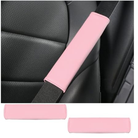 JNNJ 2 Stück Sicherheitsgurt Schulterpolster, Langlebige Lederpolster Gurtpolster Auto, Auto-Sicherheitsgurtbezüge Für Erwachsene, Kinder, Frauen Und Männer(Rosa)