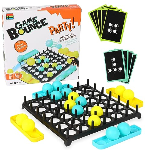 DERAYEE Bounce Off Game（21.7x21x4.5cm） Jumping Ball Tischspiel mit 16 Bällen und 9 Herausforderungskarten für Kinder, Familie,Freunde und Party