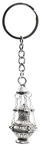 Porte-encens chrétien porte-clés religieux porte-clés bijoux, Argenté., 11.5cm