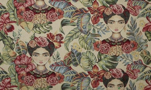 Kt KILOtela - Polsterstoff Meterware Jacquard Gobelin, Polsterung für Stühle, Kissen, Kopfteil, Sofa, Taschen, verschleißfest, Breite 280 cm, Frida Kahlo