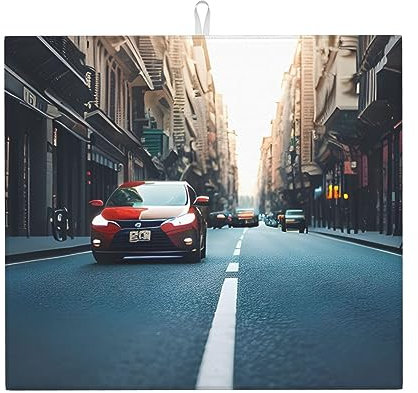 Rote Auto Und Fahrrad Druck Geschirr Trocknen Matte Für Küche Theke, Rutschfest Schnell Trocknen Pad Für Geschirr, Küche Zubehör