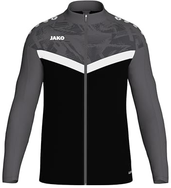 JAKO ICONIC Unisex Polyesterjacke Gr. 152 Schwarz/Anthrazit - Atmungsaktive Kinder Trainingsjacke Jungen und Mädchen im modernen Design, 100% recyceltes Polyester