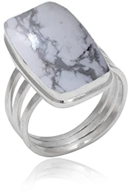 Veracity Jewelry 925 Sterling Silver Gemstone Statement Rings – Gift For Birthday Wedding Anniversary Mother's Day Ring – Vintage Boho Style Handmade Gifts (Howlite White Buffalo Turquoise)