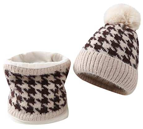 AMhomely Damen-Halswärmer, Mützen-Set, Beanie-Mützen für Damen, Bommel, lässige Mütze, Winter, warme Mütze, Strickmütze, Fleece-Strickmütze, Kopfwärmer, Ohrwärmer, Nackenwärmer, Set für