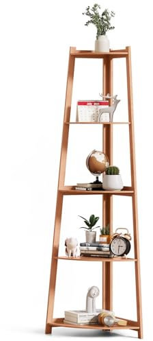 BTGGG Corner Shelf 5 Tier ladder shelving unit Multi-Purpose Storage Shelving Unit Bookshelf Plant Stand for Living Room Home Office Kitchen, Teak Color