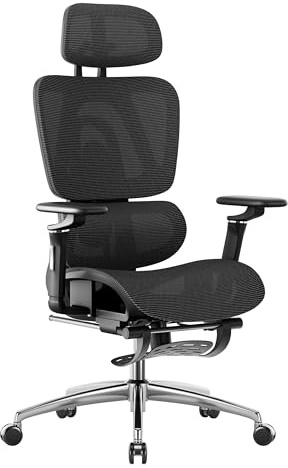 MARK ADLER Expert 7.9 Ergonomisch Schreibtischstuhl Bürostuhl Drehsessel | 3-stufig Verstellbarer Rückenlehne - Fußstütze - Sitztiefe einstellen - Verstellbare Kopfstütze Armlehnen - Schwarz