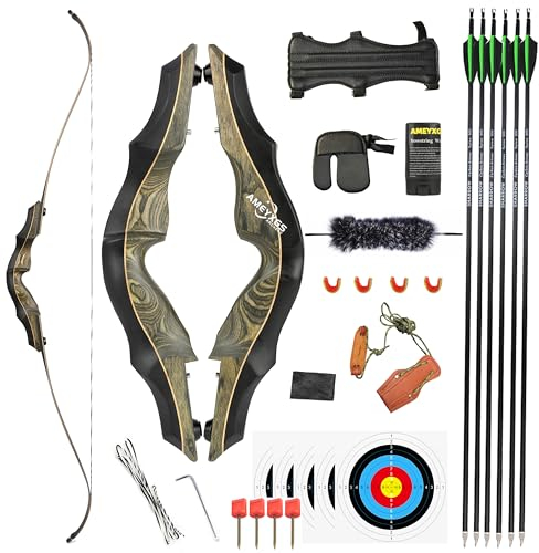 limaity 58 Zoll Take-down Recurvebogen Set 20-60lbs Bogenschießen Bogen und Pfeil Set Erwachsene Langbogen Jagdbogen für die Praxis im Freien Schießen Training Junior Anfänger (Bogen Set, 20lbs)