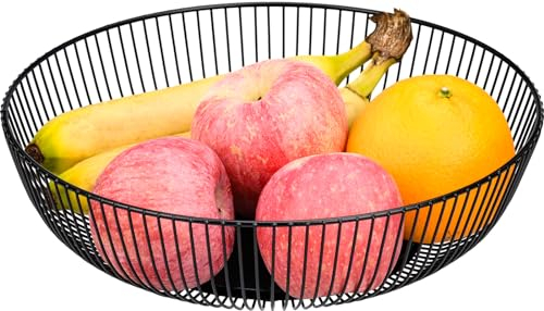 HATANSE 2 Stöckig Obstkorb Hängend, Etagere Obstkorb, Obstschale Hängekorb Küche, Schwarz Metall Wandkorb Mit Holzdeckel Stapelbar & Wandmontierbar Zur Aufbewahrung Von Gemüse (Schwarz x 1)