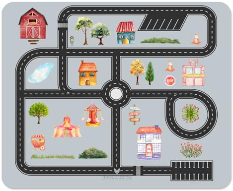 TINYLOADERS Hochwertige Bodenmatte zur Unterlege Hochstuhl Kinderstuhl Kinder Spielmatte Spritzmatte Kunst waschbare Entwöhnungsmatte wasserdichter Rutschfester Bodenschutz 110 x 95 cm Straßenmuster
