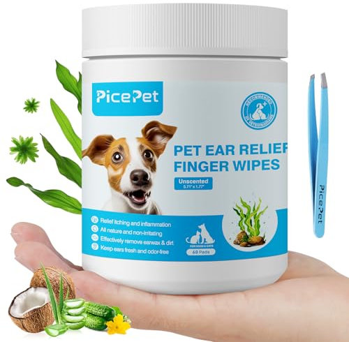 PICE PET Lingettes Nettoyantes pour Les Oreilles aux Algues - Lingettes Douces pour Le Nettoyage du Cérumen et des Débris - Apaise Les Démangeaisons et l'Inflammation - Non Parfumé, 60 Lingettes