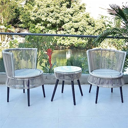 3-teiliges Terrassenmöbel-Set, Outdoor-Konversationsset, Außen-Bistro-Terrassenset mit handgewebten Stühlen und Marmortisch für Veranda, Arden, Bal