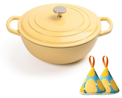 WXFKLDJ Faitout De 4,6 litres avec Couvercle en Fonte Émaillée, Cocotte Peu Profonde, Braisière Multifonction pour La Cuisson Ou La Friture, Le Rôtissage Et Le Mijotage du Pain Au Levain