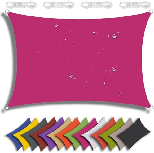 QIAQ Toile Ombrage Imperméable,Voile Ombrage Rectangulaire Toile Ombrage, Offre Une Protection Contre Les UV,pour Patio Être Applicable Jardins, Balcon Et Pergola (4x4m,Couleur Rose)