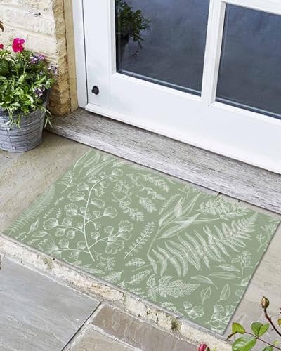 Outdoor Rug Sage Green Plants Flower Leaves Bath Mat Non Slip Backing Door Mats Indoor Stylish Doormats For Porch Pets 40×60Cm