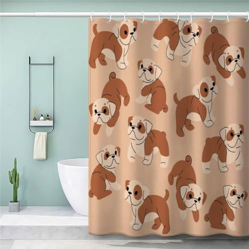Duschvorhang 180x200cm Mops Duschvorhang Antischimmel Wasserdicht Mops Shower Curtains Geeignet für Badezimmer Badewanne mit 12 Kunststoffhaken C201