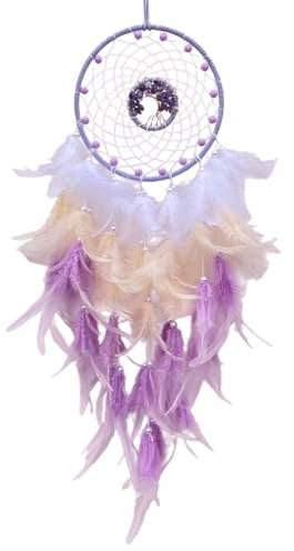 Meiliyizu Traumfänger, handgefertigt, gewebte Traumfänger, Wandbehang, Perlen, Federquasten, Kristallstein, Baumschmuck für Schlafzimmer, Heimdekoration, Lila