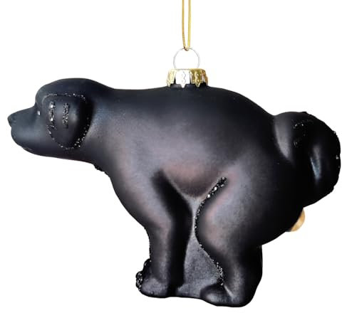 Weihnachts-Hunde-Ornament, Glas geblasen, schwarz, lustiger Labrador, Haustier, Weihnachtsschmuck, Weihnachtsbaumschmuck, Weihnachtsschmuck für Weihnachten, Urlaub, Party, Baumschmuck