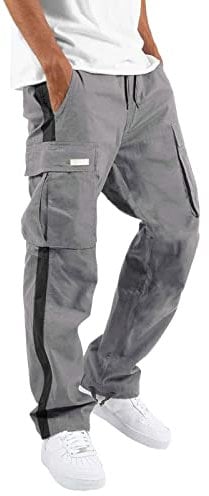 Deals Cocila Men's Four Seasons Street Leisure Sports Multi Pocket Foot Mouth Cap Rope Waist Lace Up Patchwork Ribbon Standard Woven Cargo Trousers Cargo Pants for Warehouse Clearance Bargains Sale