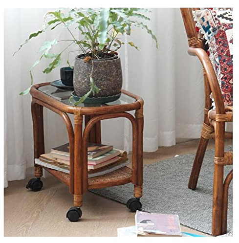 Couchtisch Wohnzimmertisch Terrassentische, Beistelltisch, Beistelltisch mit Glasplatte for Innen-Wohnzimmer, Schlafzimmer, Balkon, for Außenterrasse, Veranda, Terrasse für Wohnzimmer(Dark Brown)