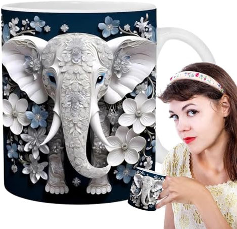 Elephant Tea Mug - Elephant Ceramic Coffee Mug, Knitted Half Finger Thermal heated | 350ml Ceramic Drink Mug with Handle, Ceramic Travel Mug with Handle for Whiskey, Juice, Soup, Wine(8.5*9.8 inches)
