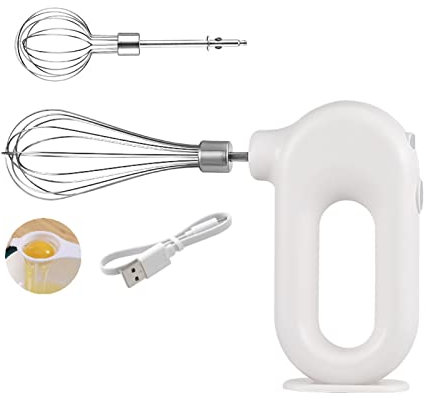 Cordless Hand Mixer,Household Cordless Electric Hand Mixer,USB Rechargable Handheld Egg Beater with 4 Speed Adjustable,Handheld Mini Egg Beater,1500mAh Mini Hand Mixer for Kitchen (Blanco)