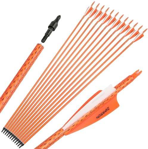 wolfman 30 Zoll Carbonpfeile für Bogenschießen Farbig Spine 500 Pfeile Carbon Zielpfeile Jagdpfeile mit 4 Zoll Federn Pfeile für Recurvebogen Compoundbogen (Orange)