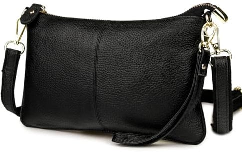 Lowille Genuine Leather Clutch Wallet For Women Wristlet Envelop Crossbody Purse Card Shoulder Bag (Black)