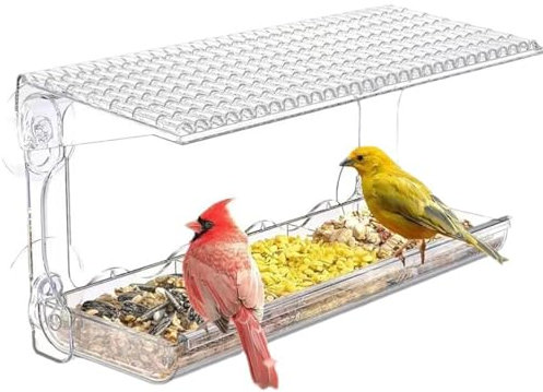 Window Bird Feeders with Strong Suction Cups 480ml Window Bird Feeder with Removable Feeding Trays and Water Compartment Bird Feeder with Drainage Holes for Clear Window View Window Bird Feeder Clear