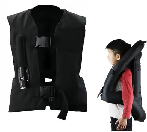 Heerben Équitation Airbag Gilet pour Enfants, Réglable Équitation Cheval Moto Équitation Équipement D'Entraînement Bouteille De Compression Non Incluse,Noir,L