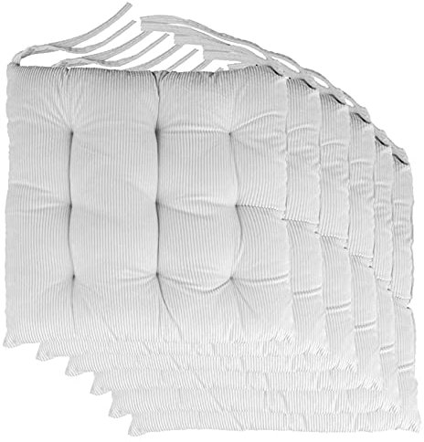BODHIS Stuhlkissen für den Außenbereich, 45 x 45 cm, quadratische Sitzkissen für Gartenstühle, 6er-Set, Polyester-Terrassen-Sitzpolster mit Riemen (weiß, 45 x 45 cm)