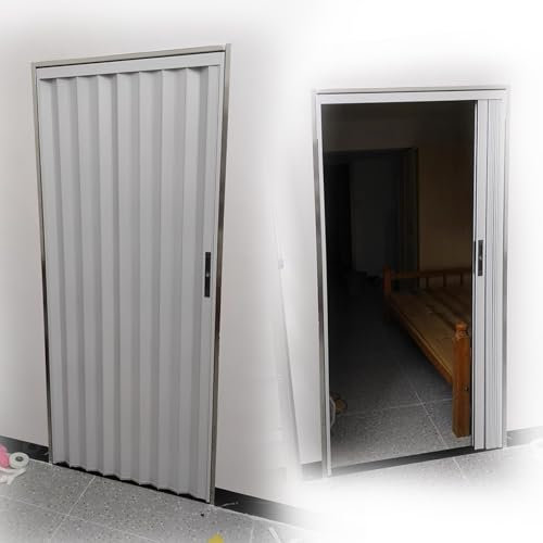 Porta scorrevole a scomparsa con serratura moderna per divisorio per privacy e divisorio temporaneo con binari a fisarmonica, ideale per camera anteriore del fienile, 100 x 180 cm