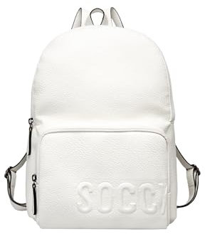 SOCCX Damen Rucksack aus genarbtem Lederimitat mit Logo-Prägung Ivory None