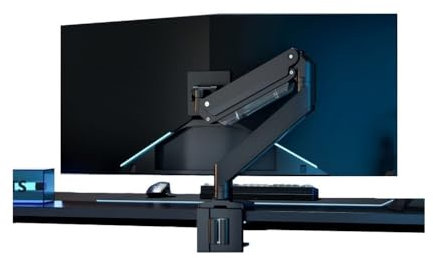 Überwachungsstand Einzelmonitor-Tischhalterung for 4,4-39,6 lbs und 17-49''-Hochleistungsbildschirme, Gasfeder-Einzelmonitor-Montagearm mit Klemme/Tüllenbasis, VESA 75/100 mm 27 -Zoll -Monitorstand