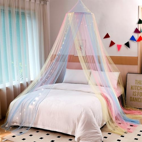 BORDEAG Ciel de lit arc-en-ciel princesse : 1 ensemble de moustiquaire de dôme pour filles, moustiquaire en polyester robuste, pour chambre d'enfant et utilisation en extérieur (taille : 60 x 250 x
