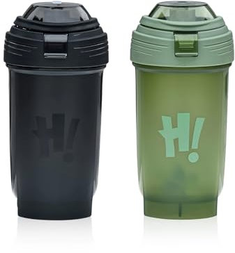 HarnyLoom Lot de 2 shakers protéinés, 500 ml, en bouteille, shakers protéinés, anti-fuite, durables, pour le fitness, le sport, noir et vert
