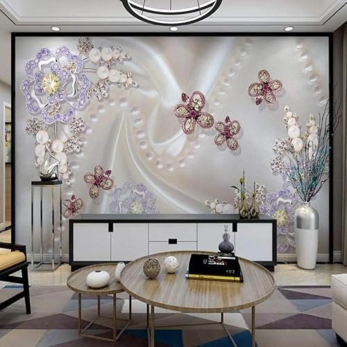 Kubisch Perle Diamant Blume Seide 3D Tapete Tapeten Büro Wohnzimmer Sofa Schlafzimmer TV Hintergrund Wand Dekoration-150cm×105cm