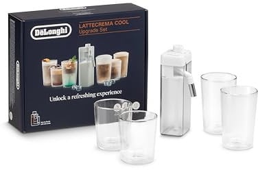 De'Longhi LatteCrema Cool Upgrade Set DLSC032 für Rivelia & Primadonna Aromatic (EXAM440.55 & ECAM630.55), 6 kalte Rezepte, LatteCrema Cool Milchbehälter, 4 Thermogläser (400ml & 480ml), Rezeptbuch