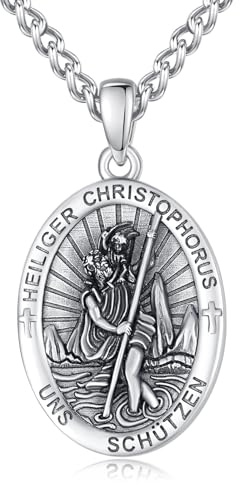 ADMETUS 925 Silber Heiliger Medaille, Schutz Schmuck Amulett Kette Katholische Christliche Religiöse Geschenke Männer with 3.0mm 22+2 Kubanische Kette