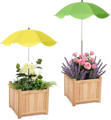 GROOFOO 2er Pack Pflanzenschirm für Outdoor‑Pflanzen, Grün & Gelb – Verstellbarer Sonnenschutz Garten Pflanzenschutzschirm für Topfpflanzen, Balkon & Terrasse