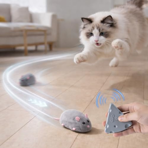 Pet Prime Remote Control Cat Toy Mouse, Rechargeable Interactive Grey Mouse Toy Auto Movement, 180min Runtime for Indoor Cats