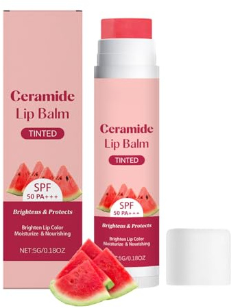 Watermelon Tinted Lip Balm SPF 50 PA+++, Nicotinamide Tinted Lip Balm with Shea Butter, Kojic Acid and Niacinamide, for Moisturizing and Nourishing the Lips, Non-sticky, Lip Care Formula (1PC)
