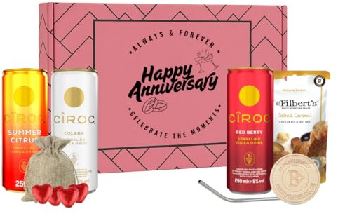 Ciroc Anniversary Set – 3 x 250ml Ciroc Cans, Chocolate Hearts - Mr Filberts Snacks | Cocktail Gift Box | Alcohol Gift for Him or Her