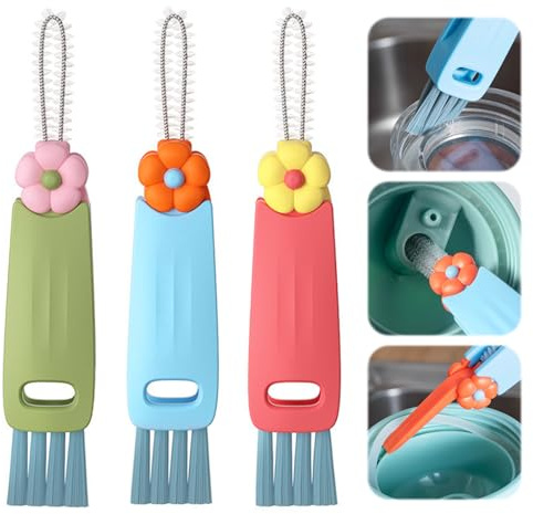 Water Bottle Cleaner 3 Pcs, 3 in 1 Cup Lid Cleaners Brushes Multifunctional Water Bottle Cleaner Brush Portable Crevice Cleaning Brush Cup Lid Cleaning Tools Small Bottle Brushes for Home Kitchen