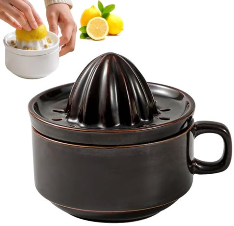 Pasdrucn Spremiagrumi in porcellana, spremiagrumi manuale con contenitore, 200 ml, in ceramica, spremiagrumi manuale, in ceramica, spremiagrumi a mano, in porcellana, limone, lavabile in lavastoviglie