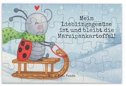 Mr. & Mrs. Panda Puzzle Smörle Rodeln Design 24 Teile - Geschenk, Weihnachten, 1000, 1500, Winter, Schlittenfahren, Legespiel, Marzipan, Puzzlespiel, 2000