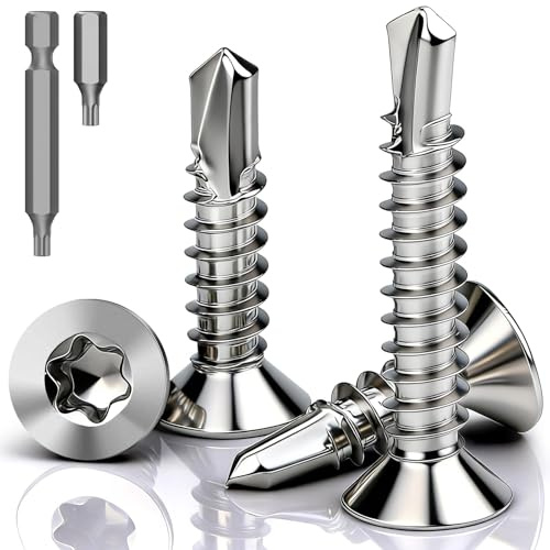 mawmuaw 120 Stk Bohrschrauben Torx Selbstschneidende Schrauben M4,2x19 mm | Edelstah 410, Blechschrauben Selbstschneidend Senkkopf, DIN 7504, Flachkopf Selbstbohrschrauben, für Metall, Blech, Holz