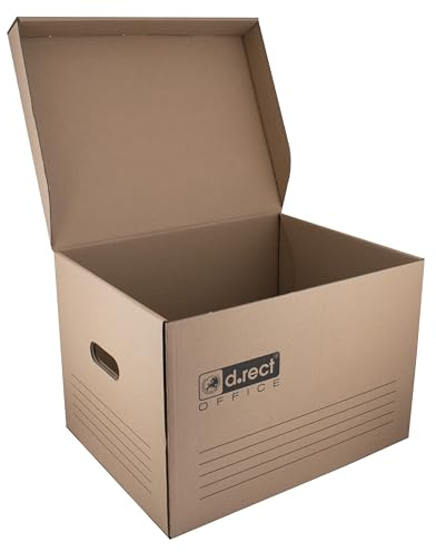 D.RECT KEEP.IT 2100 Cajas de Almacenamiento Set de 12 – Caja Archivo y Mudanza A4 – Cartón Ondulado 3 Capas 390 g/m² – Con Tapa Integrada, Asas y FSC